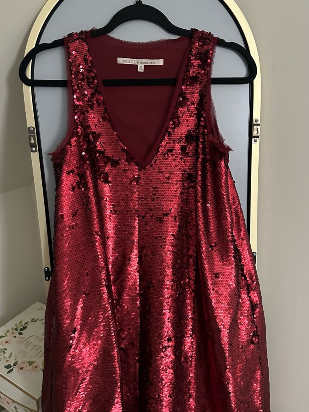RACHEL Rachel Roy Red Sequin V-Neck Dress